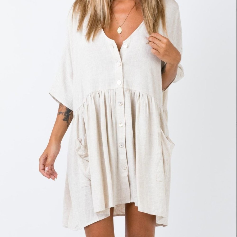Princess Polly The Sandy Mini Dress Natural - SM/MED